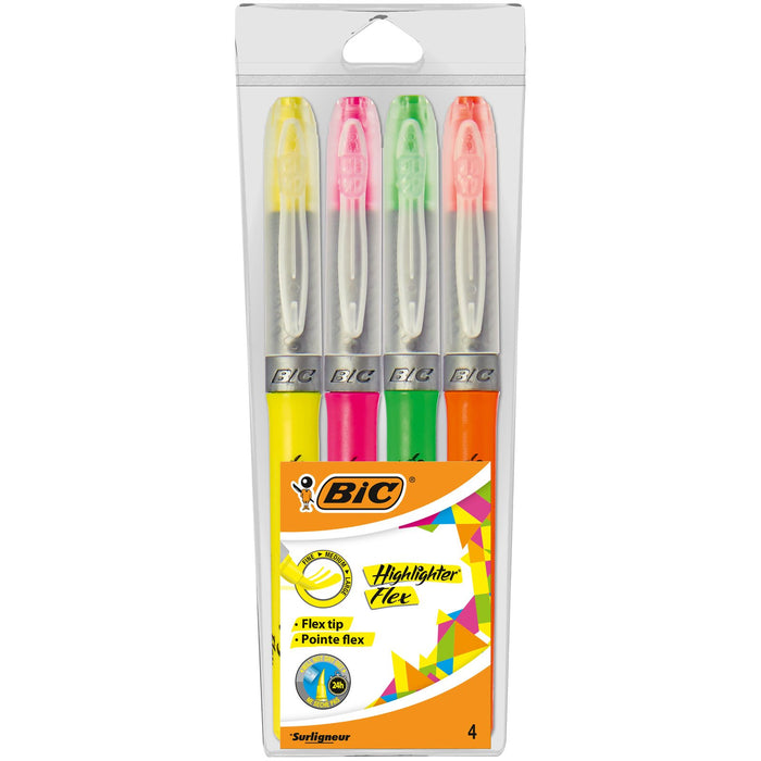 BIC Flex Highlighter Assorted Fine Chisel 1-4.3 mm Pack of 4