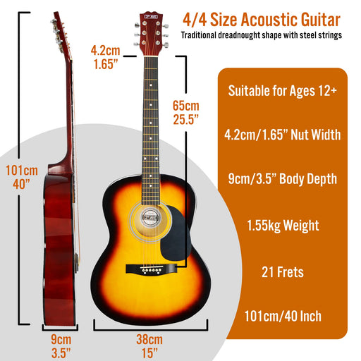 3rd Avenue Acoustic Guitar Sunburst Set