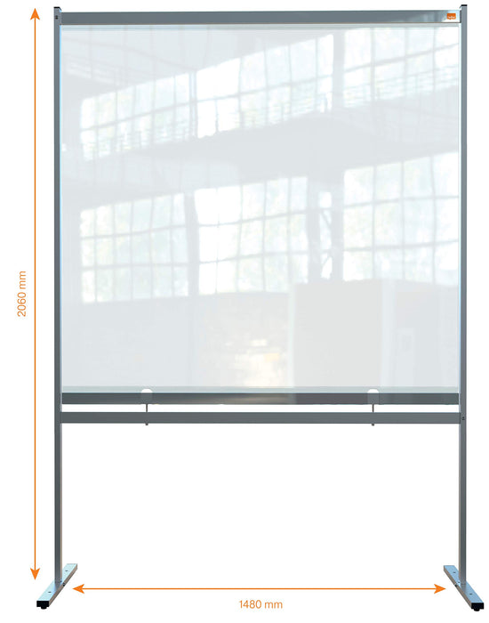 Nobo Freestanding Protective Screen Divider Premium Plus 2060 x 1480 x 610mm Metal, PVC Silver Anodised