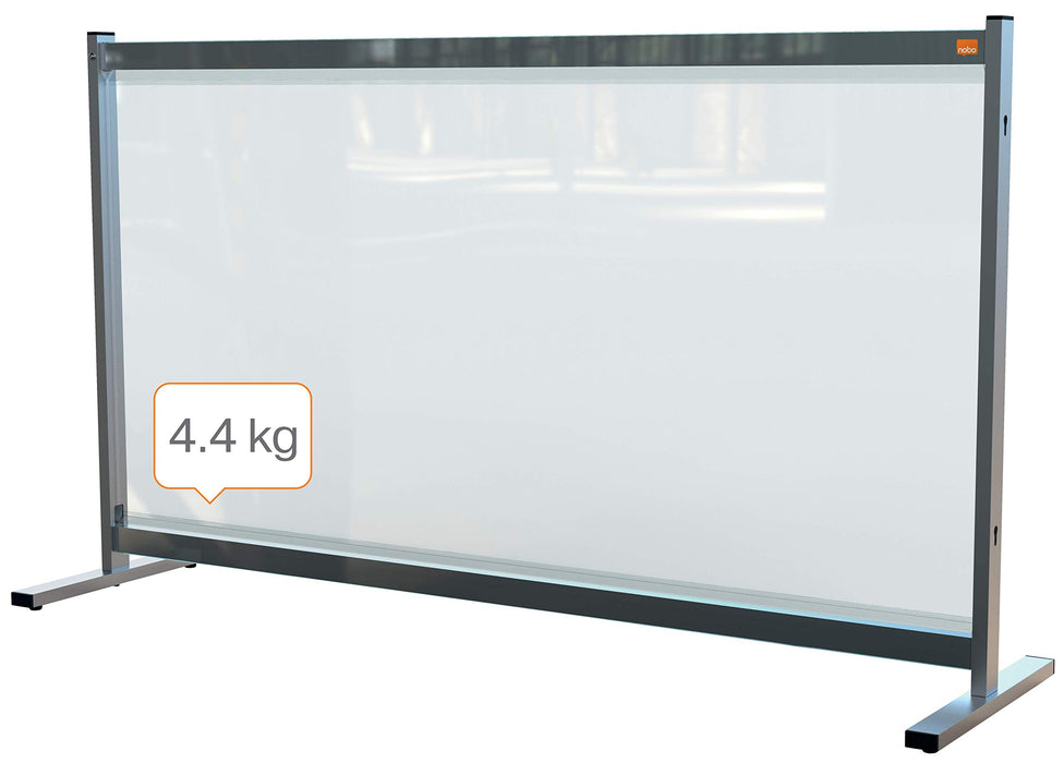 Nobo Freestanding Protective Desk Divider Screen Premium Plus 1470 x 860 x 410mm PVC, Metal Silver