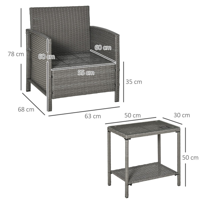 OutSunny Sofa 680 x 630 x 780 mm Steel, PE (Polyethylene) rattan, PL (Polyester), Tempered glass Light Grey