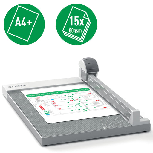 Leitz Precision Office Paper Trimmer 9027 A4+ 381 mm Retractable Rotary Blade Straight, Wave and Perforated Cut Grey 15 Sheets