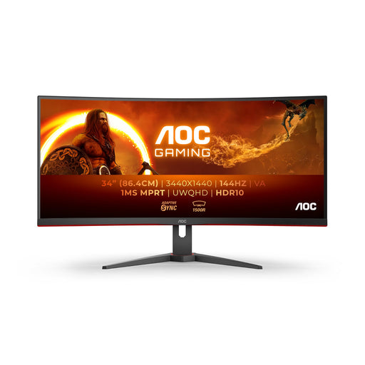 AOC Gaming CU34G2XE/BK - LED monitor - gaming - curved - 34" - 3440 x 1440 WQHD @ 144 Hz - VA - 4000:1 - HDR10 - 1 ms - HDMI, DisplayPort - black, red