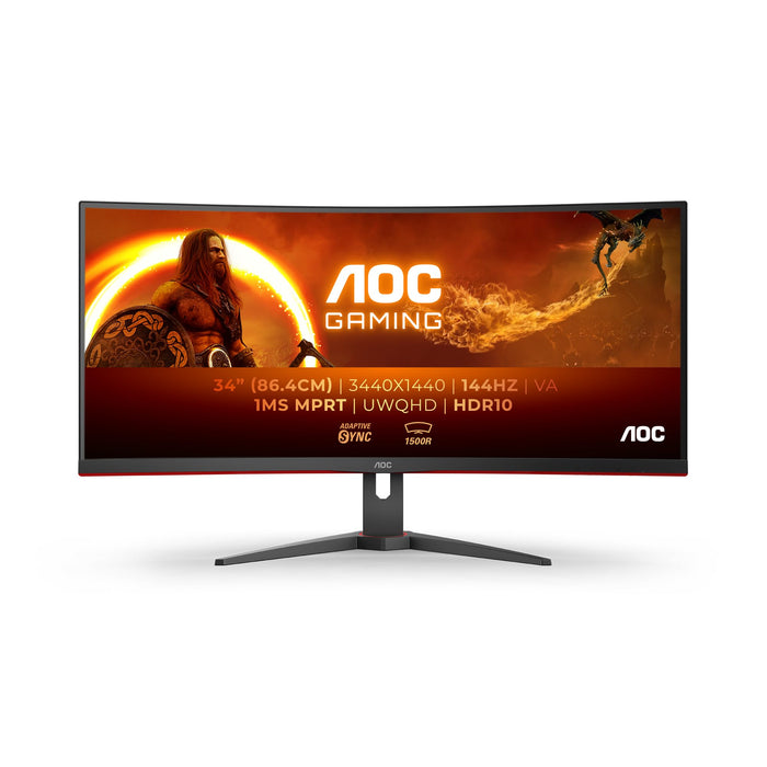 AOC Gaming CU34G2XE/BK - LED monitor - gaming - curved - 34" - 3440 x 1440 WQHD @ 144 Hz - VA - 4000:1 - HDR10 - 1 ms - HDMI, DisplayPort - black, red