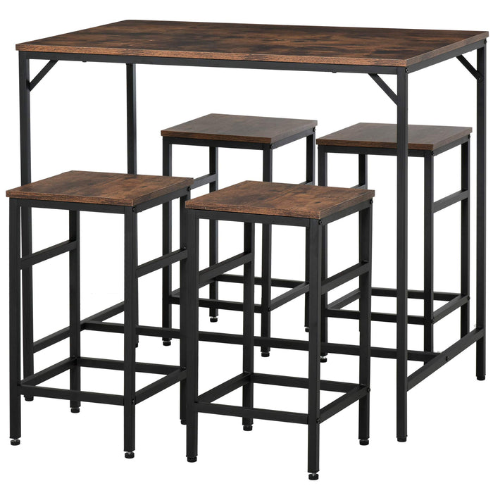 Homcom Set of 1 Industrial Rectangular Bar Table and 4 Stools