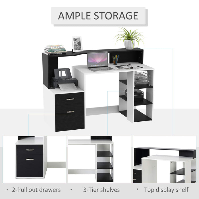 HOMCOM Desk with Shelves x 1370 x 550 mm Black and White