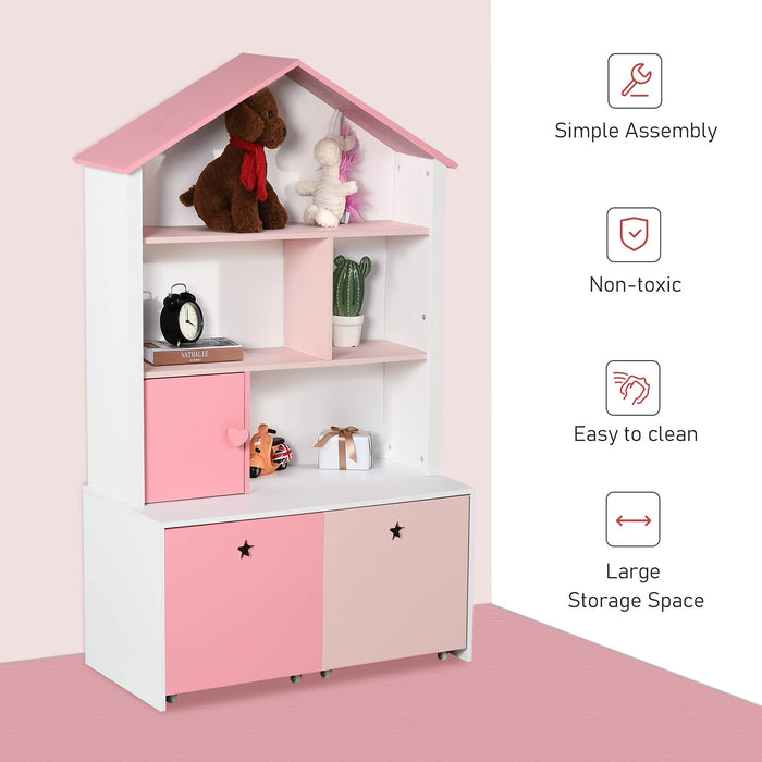 HOMCOM Kids Bookshelf Chest with Drawer and Wheels Pink 800 x 340 x 1,300 mm