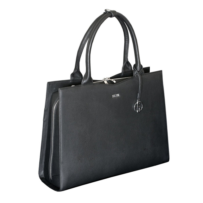 SOCHA Ladies Laptop Bag Straight Line Black 15.6 Inch Synthetic Leather Black 42 x 13 x 31.5 cm