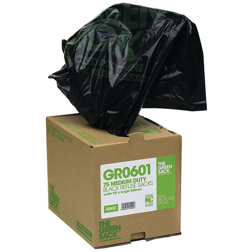 Green Sack Medium Duty Bin Bags 70 L Black PE (Polyethylene) 24 Microns Pack of 75