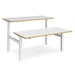 Elev8² Rectangular Sit Stand Back to Back Desk with White & Oak Coloured Melamine Top and White Frame 4 Legs Touch 1600 x 1650 x 675 - 1300 mm