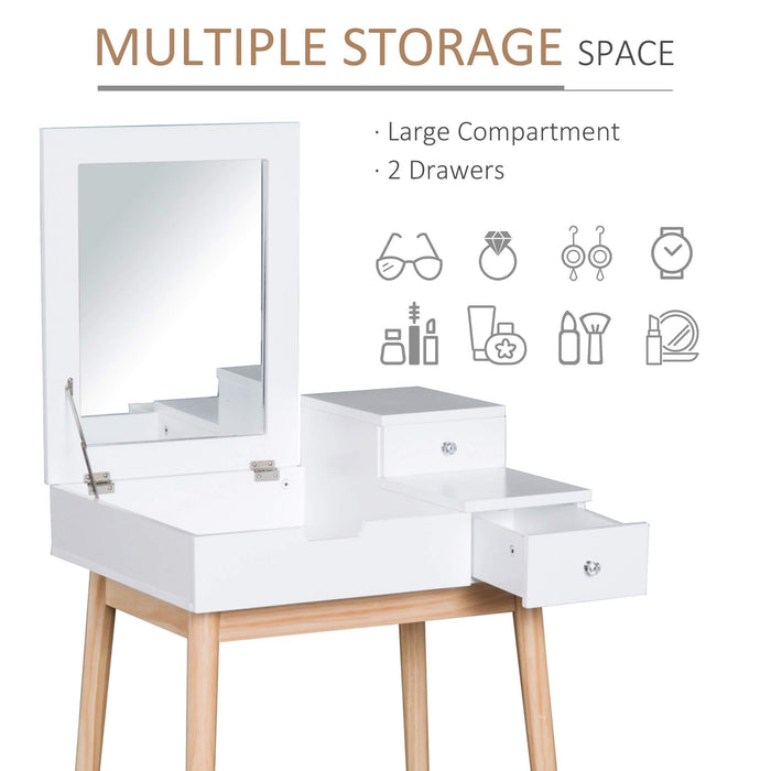 HOMCOM Dressing Table 831-183 MDF, Pine Wood White 500 mm x 600 mm x 8550 mm