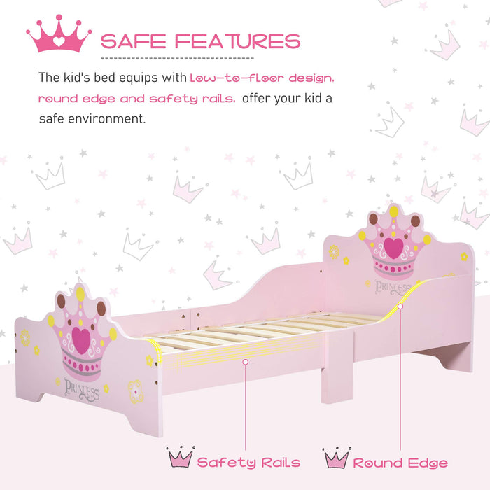 HOMCOM Children Bed 311-014 Poplar Wood, MDF 73 (W) x 143 (D) x 60 (H) mm Pink