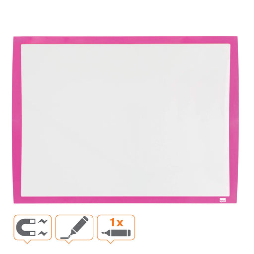 Nobo Small Wall Mountable Magnetic Whiteboard 2104177 Lacquered Steel Arched Frame 585 x 430 mm White, Pink