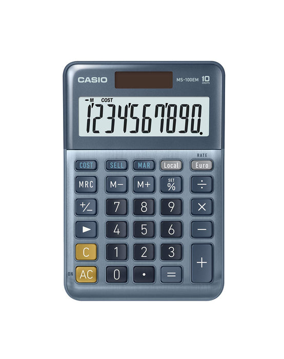 Casio MS-100EM Desktop Calculator 10 Digit LCD Display Blue