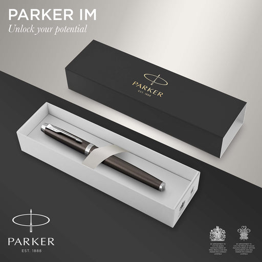 Parker IM Rollerball Pen Dark Espresso Barrel with Chrome Trim Fine Black