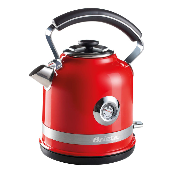 Ariete Moderna Cordless Electric Kettle 1.7L Metal, Stainless Steel Red 360° Rotational Base 3000 W