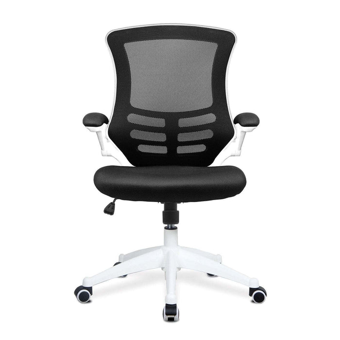 Nautilus Designs Ltd. Designer Medium Back Mesh Chair with White Shell and Folding Arms Black