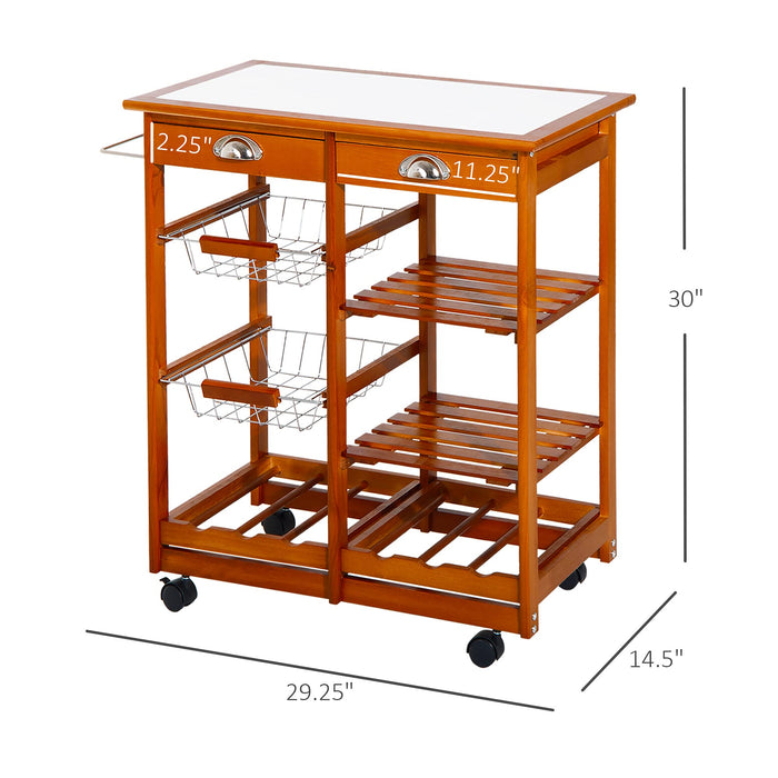 HOMCOM Wooden Kitchen Trolley Cart Drawers, 3 Shelves