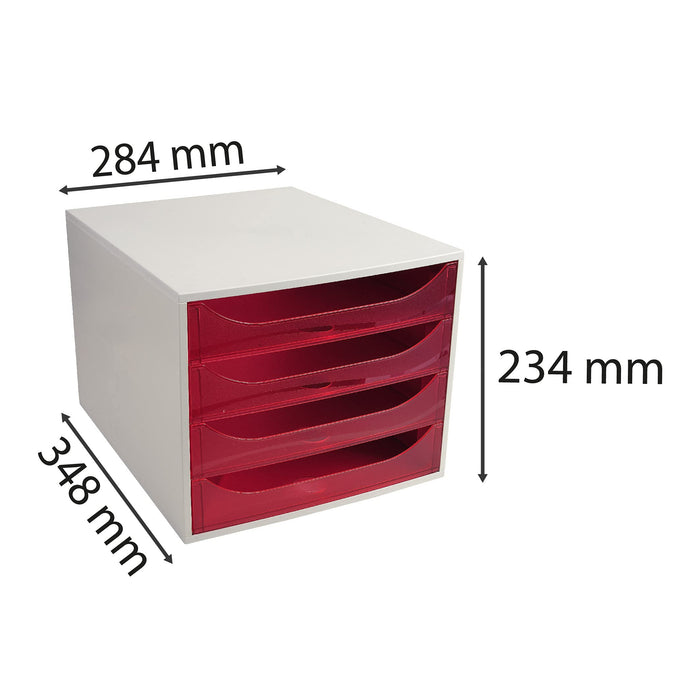 Exacompta Drawer Unit with 4 Drawers EcoBox Plastic Light Grey, Red 28.4 x 34.8 x 23.4 cm