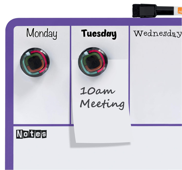 Nobo Mini Wall Mountable Magnetic Whiteboard Weekly Planner 1904048 Lacquered Steel 360 x 140 mm White, Purple