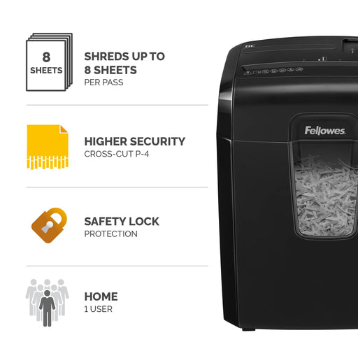 Fellowes Powershred 8C Cross-Cut Shredder Security Level P-4 8 Sheets