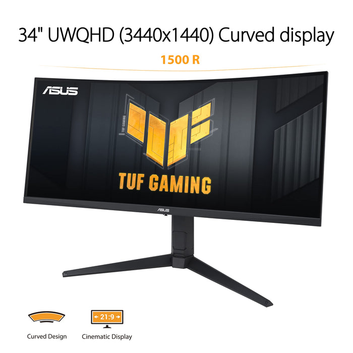 ASUS TUF Gaming VG34VQEL1A 34 Inch 3440 x 1440 Pixels Ultra Wide Quad HD VA Panel HDMI DisplayPort Curved Monitor