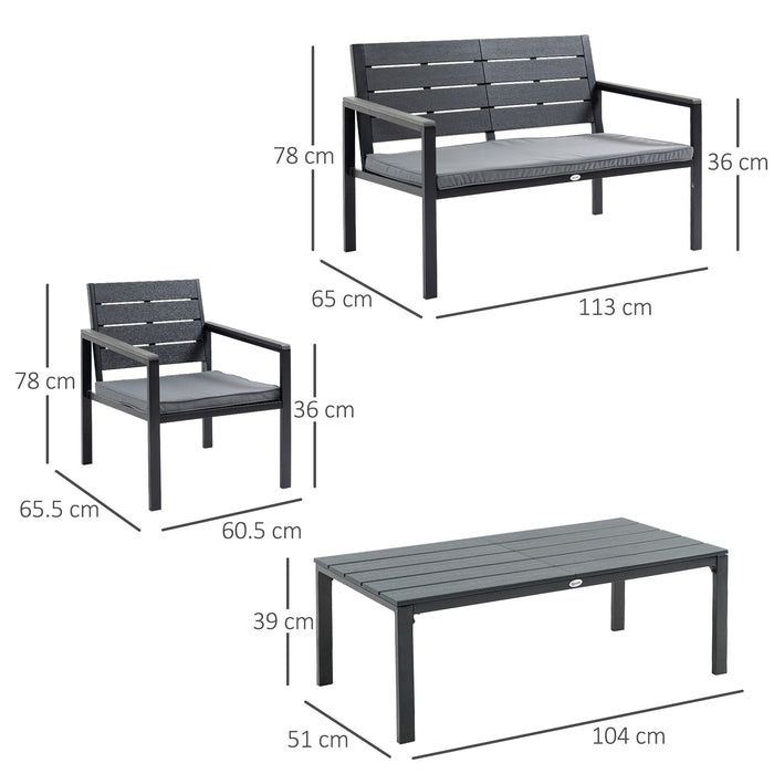 OutSunny Sofa 650 x 1,130 x 780 mm Steel, HDPE (High Density Polyethylene), PL (Polyester) Grey