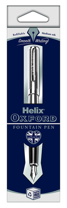 Helix Oxford Fountain Pen Stainless Steel Barrel Medium Blue