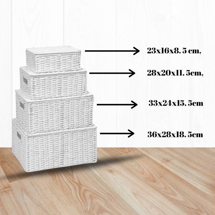 ARPAN Storage Basket Paper Rope White 36 x 28 x 18.5 cm Set of 4