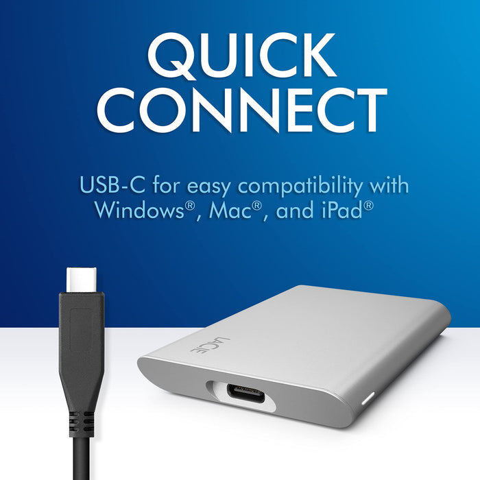 LaCie 2TB USB-C Portable External Solid State Drive Silver