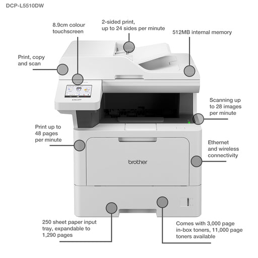 Brother DCP-L5510DW A4 Mono 3in1 Multifunction Laser Printer