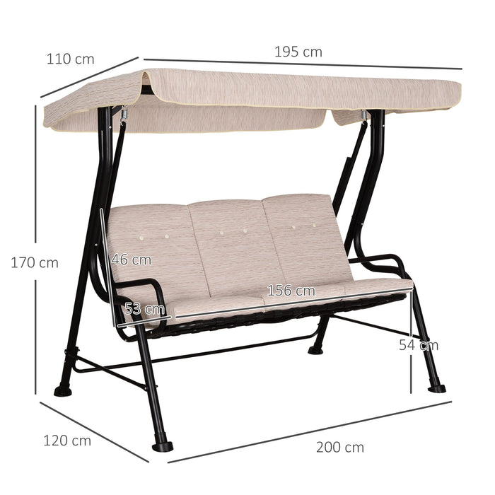 OutSunny 3 Seater Swing Bench Thick Padded Beige