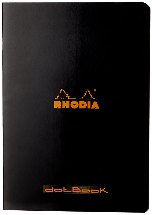 Rhodia Notebook 119186C A5 Dotted Stapled Side Bound Laminated Cardboard Soft Cover Black 96 Pages 48 Sheets