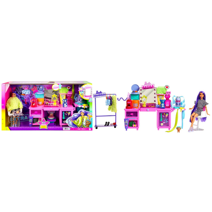 Barbie Extra Doll & Vanity Table Playset with 45 Accessories /GYJ70