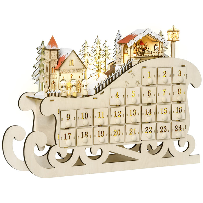 HOMCOM Advent Calendar Sled with Countdown Village