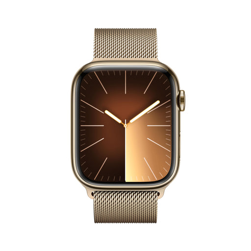 Apple Watch Series 9 (GPS + Cellular) - 45 mm - gold stainless steel - smart watch with milanese loop - 64 GB - Wi-Fi, LTE, UWB, Bluetooth - 4G - 51.5 g