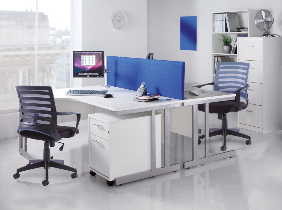 Freeform Right Hand Design Wave Desk with White MFC Top and Silver Frame Adjustable Legs Momento 1400 x 990 x 725 mm