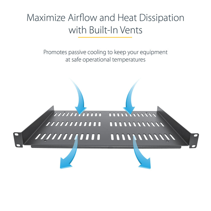 StarTech.com 1U Vented Server Rack Shelf Mount Cantilever Tray for 19 Inch Network Equipment Maximum Weight 25kg