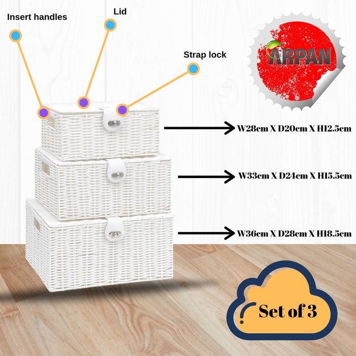 ARPAN Storage Basket Plastic White 36 x 28 x 18.5 cm Set of 3