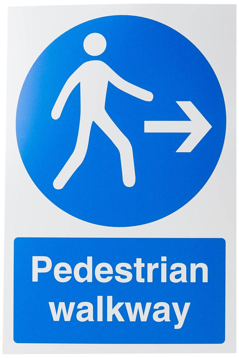 Mandatory Sign Pedestrian Walkway with Right Arrow Walkway Plastic 30 x 20 cm