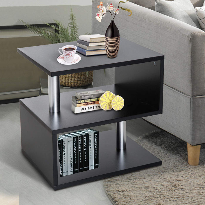 Homcom Coffee Table 2 Tier with Shelves Black 500 x 500 x 500 mm