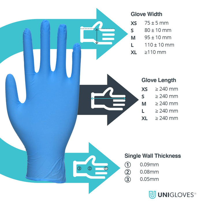 UNICARE Disposable Gloves Nitrile Non-powdered Extra Large (XL) Blue Pack of 100