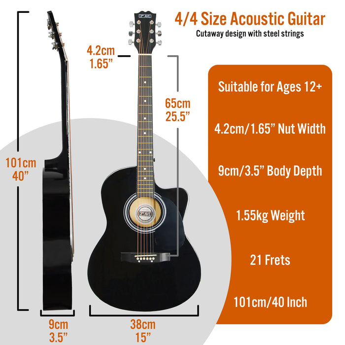 3rd Avenue Acoustic Guitar Cutaway Black Set