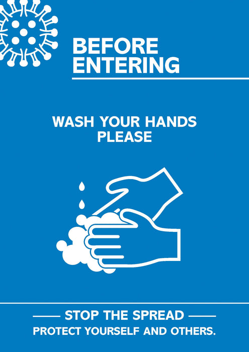 Seco Health & Safety Poster Before entering, wash your hands Semi-Rigid Plastic Blue, White 21 x 29.7 cm