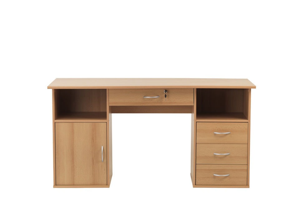 Alphason Rectangular Desk with Beech Coloured Melamine Top and 4 Lockable Drawers Dallas 1450 x 600 x 740mm