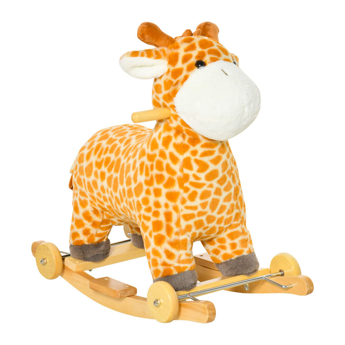 HOMCOM 2-IN-1 Kids Plush Ride-On Rocking Gliding Horse Giraffe-shaped Yellow