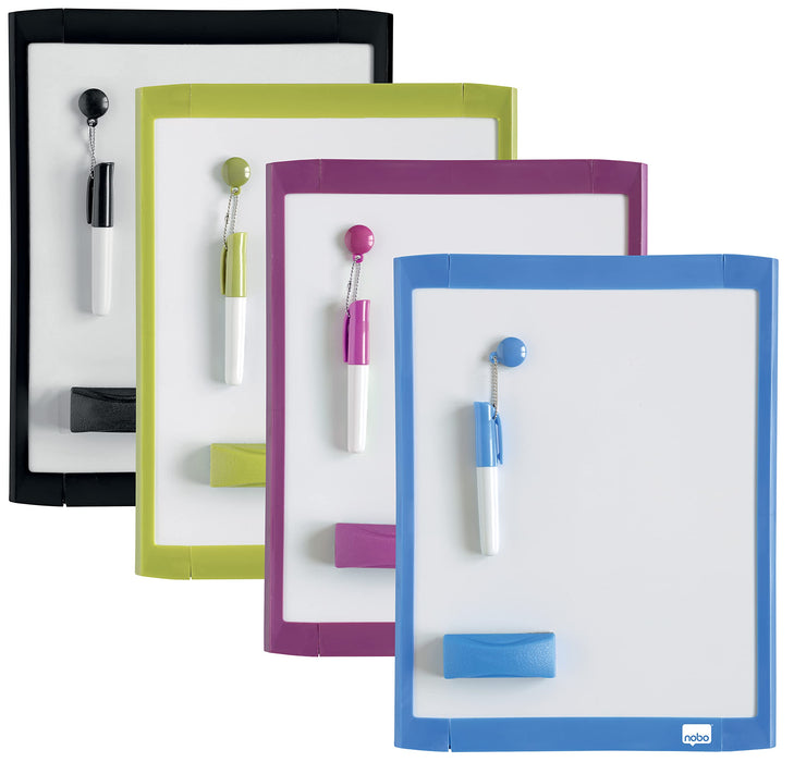 Nobo Mini Wall Mountable Magnetic Whiteboard 1903816 Lacquered Steel Assorted Coloured Frame 216 x 280 mm White