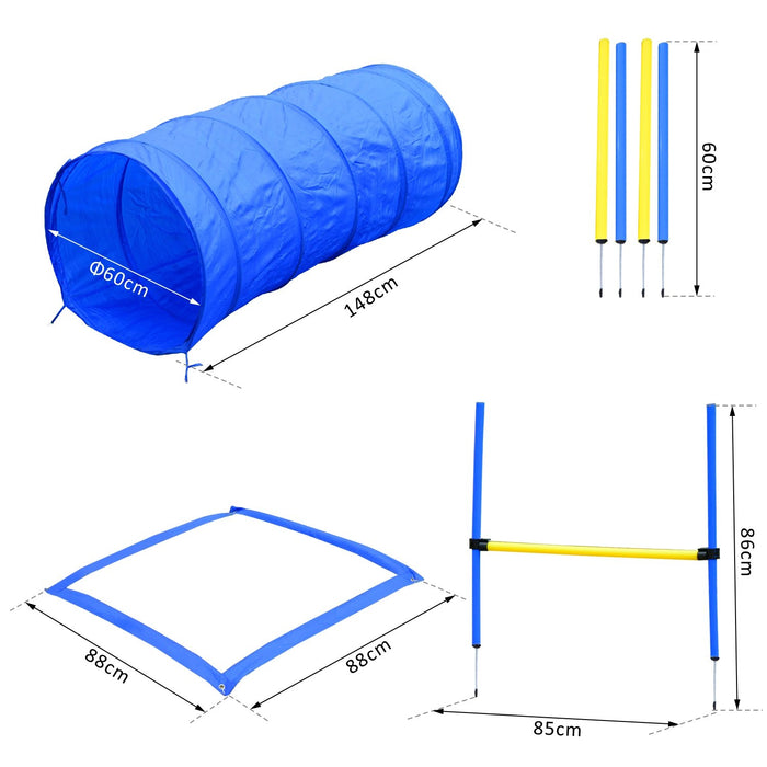 PawHut Pet Agility Set 6x Steel Stakes, 4x Spikes, 4x Lunch Box Spikes Blue, Yellow