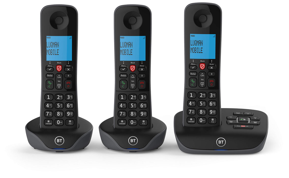 BT Essential DECT TAM Cordless Telephone 90659 Black Pack of 3