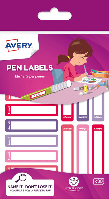 Avery Stationery Pen Labels 50mm x 10mm Pink And Purple (Pack 30) - RESMI30F.UK